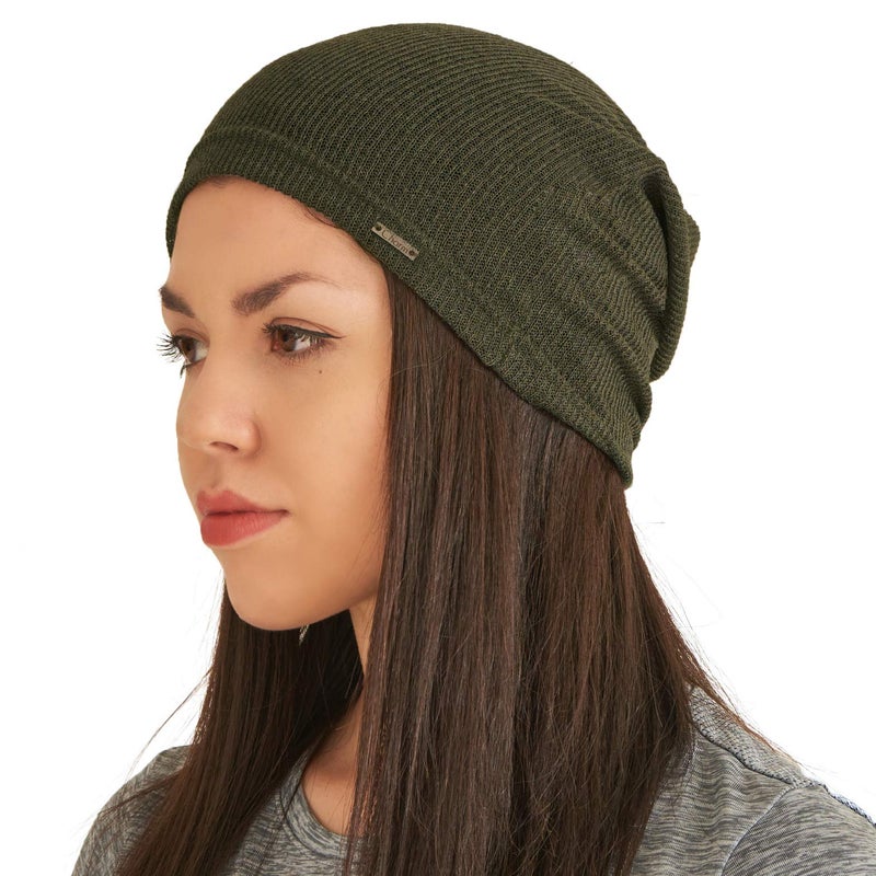 CHARM Mens Light Weight Summer Beanie - Womens Breathable Slouchy Beanie Knit Hat Baggy Slouch Cap Khaki - Image 1